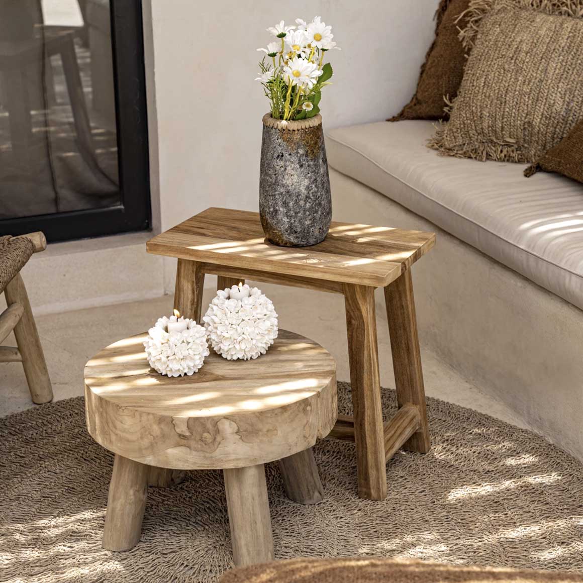 Boho Wanddekoration 4er Set | Runde Holz Bilder 19,5cm | Botanische Motive | Für Wohnzimmer & Schlafzimmer