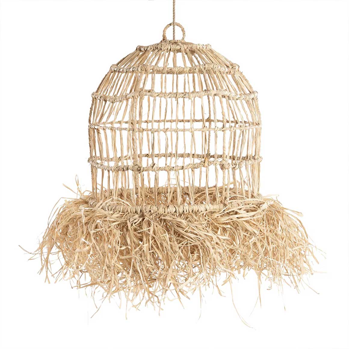 Lampenschirm wie Vogelkäfig hängend Hängelampe Boho Lampe im Boho Style mit Fransen Lampenschirm mit Fransen aus Medong Gras | Soulbirdee Onlineshop