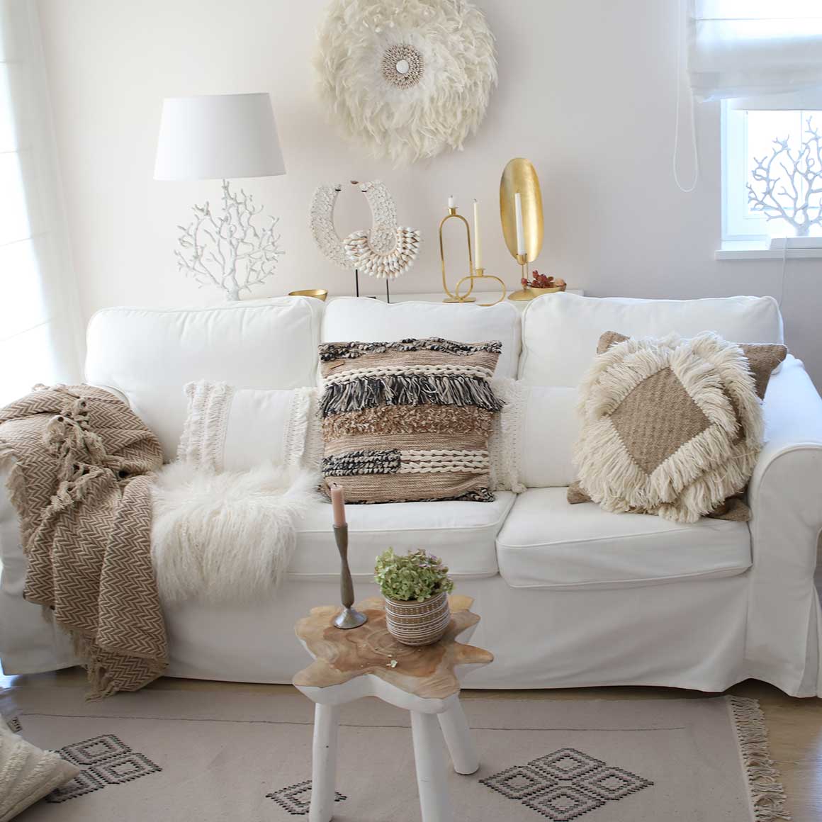 Boho Kissen Kollektion Kissenbezug Mauritius Fransen quadrat Boho Kissen Beige braun Natur schwarz Boho Wohnzimmer Kissen kaufen Soulbirdee Shop