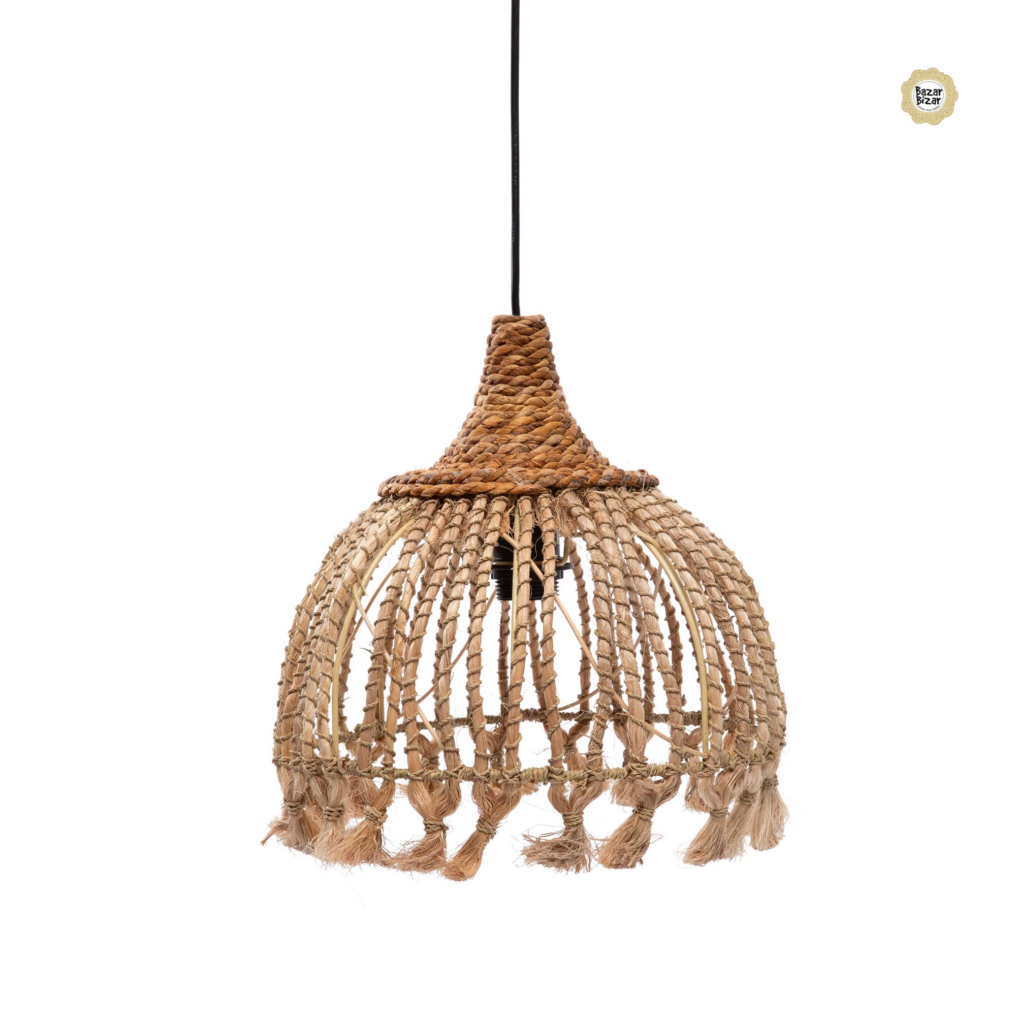 Boho Lampe mit Fransen aus natürlichem Material, Hängelampe von Bazar Bizar | Soulbirdee Onlineshop kaufen