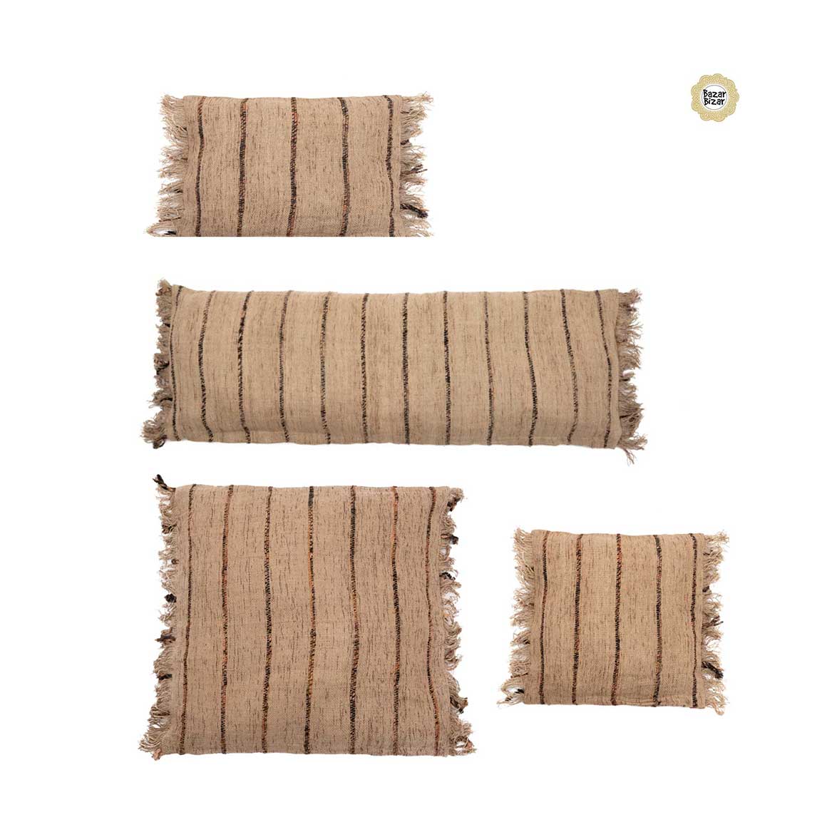 Kissen The Oh My Gee Dekokissen Deko Kissen kaufen Beige Schwarz Bazar Bizar Boho Kissenbezug Baumwolle Boho Style Fransen Soulbirdee Onlineshop Beige Nuss Schwarzer Streifen viele Größen Formen