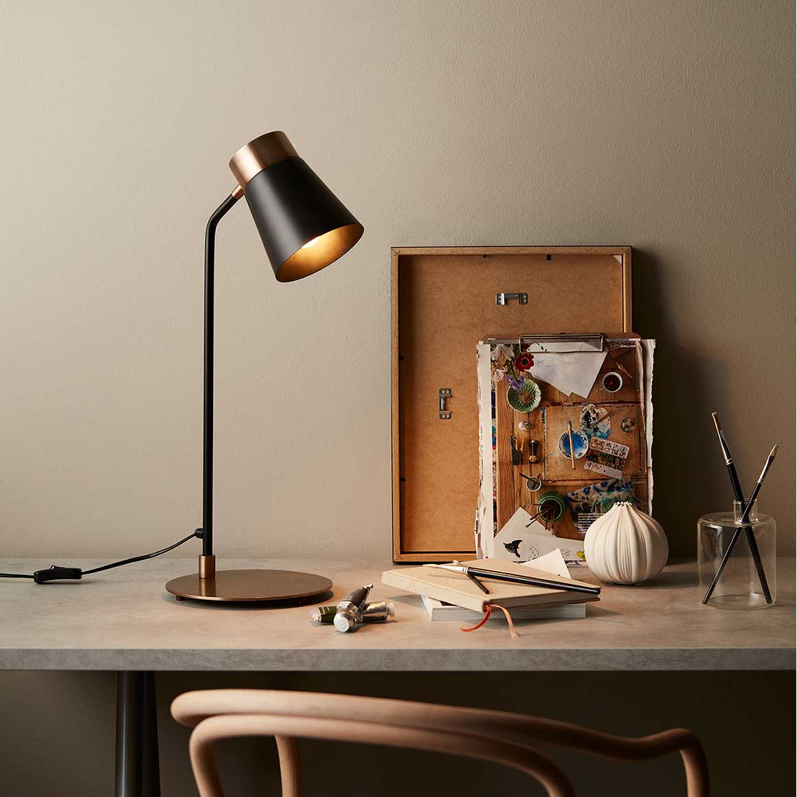 Leselampe Leseleuchte Leselicht Schreibtischlampe Nachttischlampe Tischlampe schwarz matt Gold Retro modern Prhome Soulbirdee Lampenshop