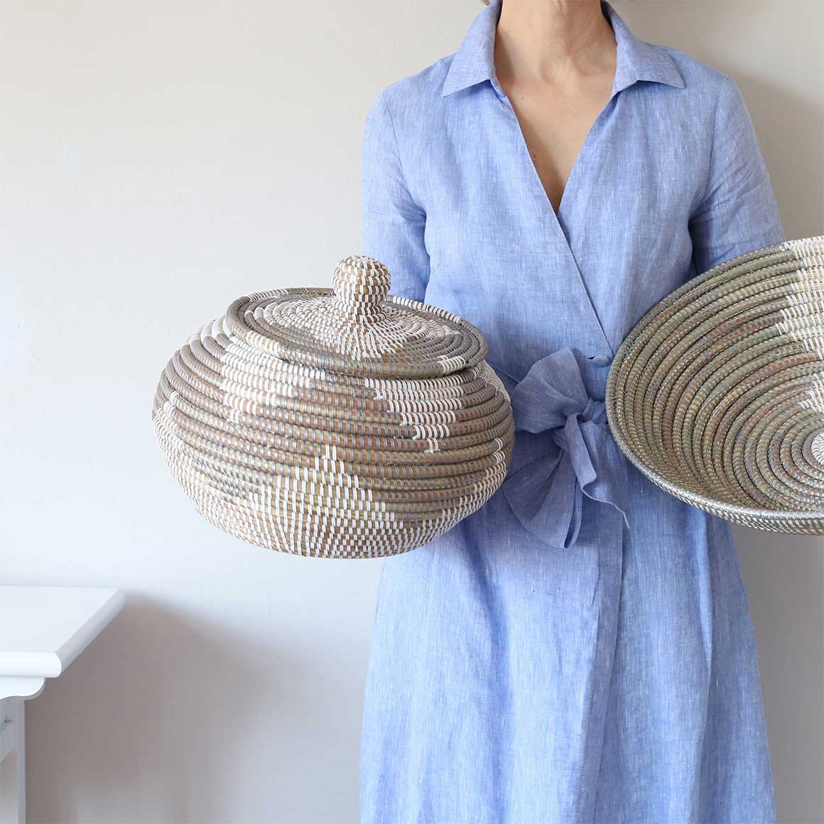 Orientalischer Korb Deckelkorb deko wohnzimmer weiss Silber Afrikanischer DeckelKorb Ethno Muster Aufbewahrung Korb kaufen Soulbirdee Shop