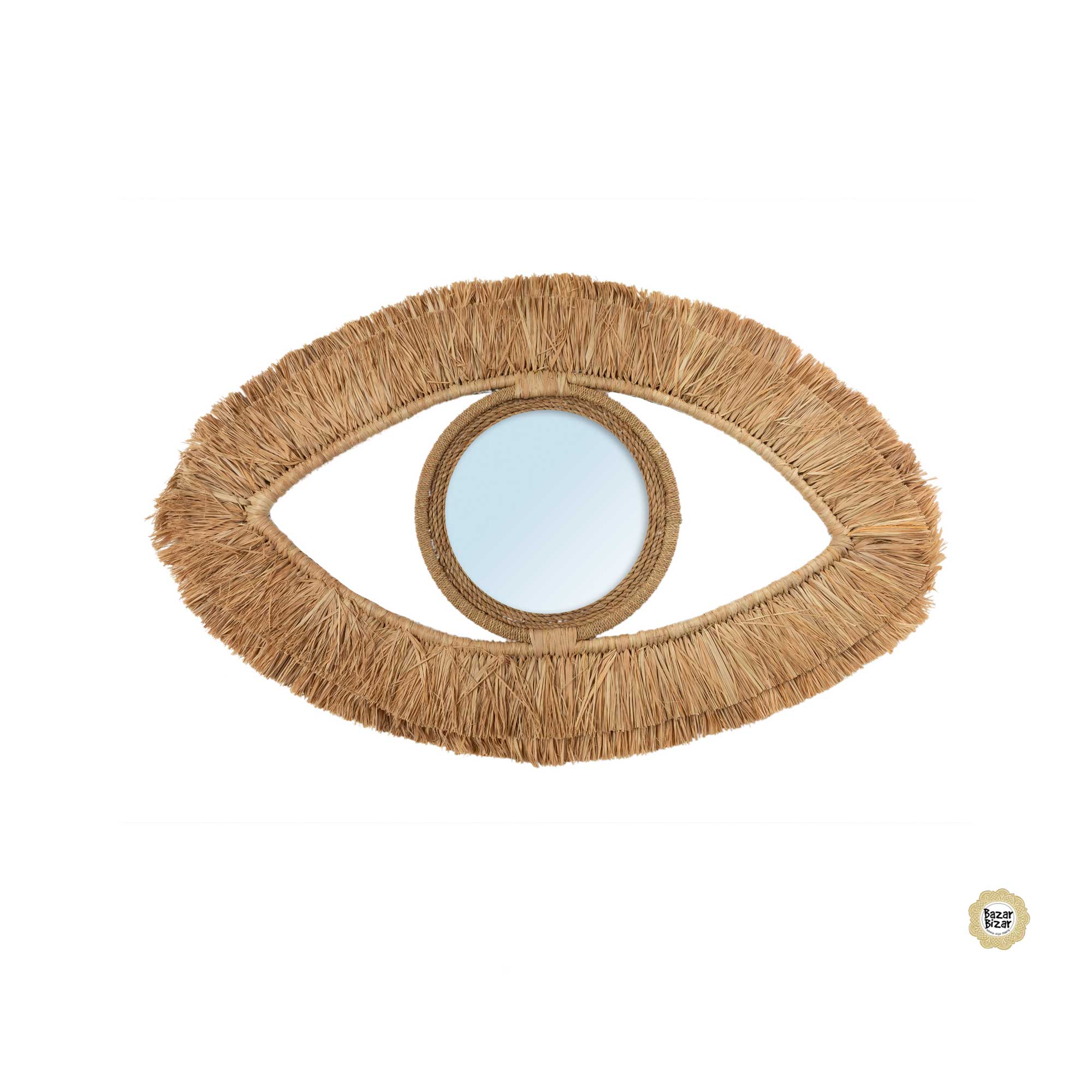 Raffia Eye Mirror aus feinem Bast von der Trendmarke Bazar Bizar ♥ Der marokkanische Spiegel ist eine Boho Wanddeko ♥ Boho Deko Soulbirdee