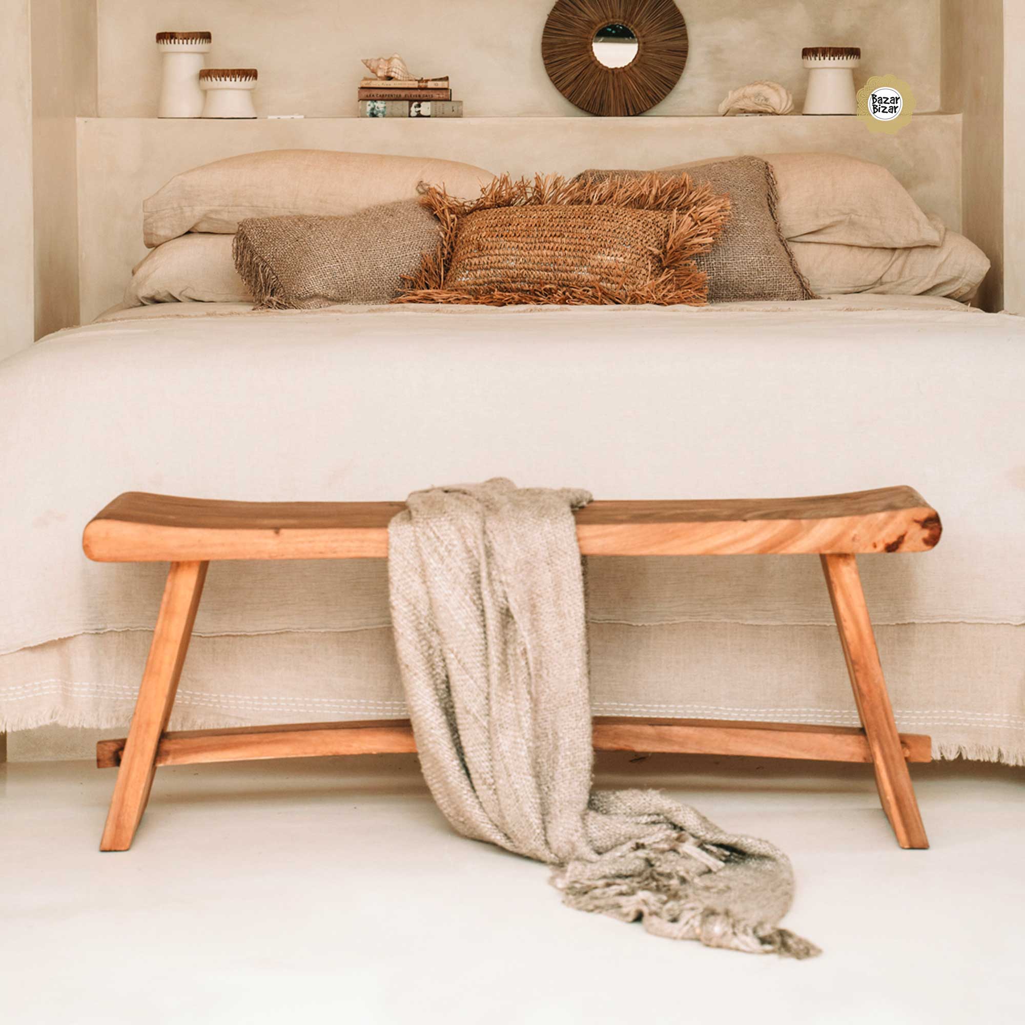 Sitzbank Holz Holzbank Holzmöbel JAAM002N-120 Nachhaltiges Möbel Bazar Bizar Möbel kaufen Boho Soulbirdee Onlineshop Boho Style Bali