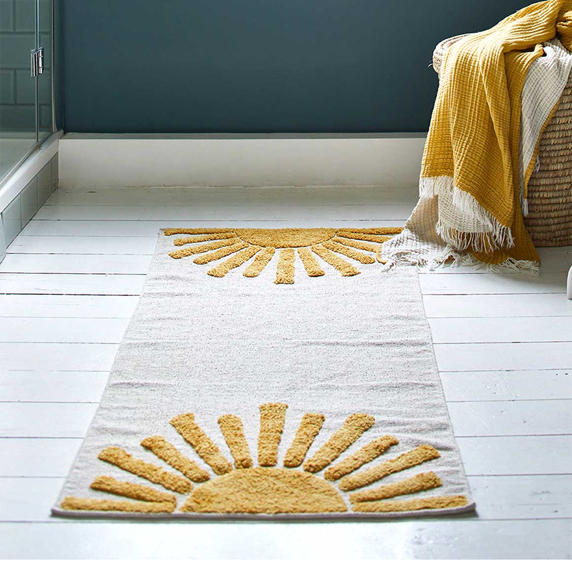 Teppich Läufer | Badteppich | Badezimmer Teppich | Kinderzimmer Teppich | Teppich kaufen | Sonne Gelb Baumwoll Liv Interior | Teppich Läufer 140 x 70 | Soulbirdee Onlineshop