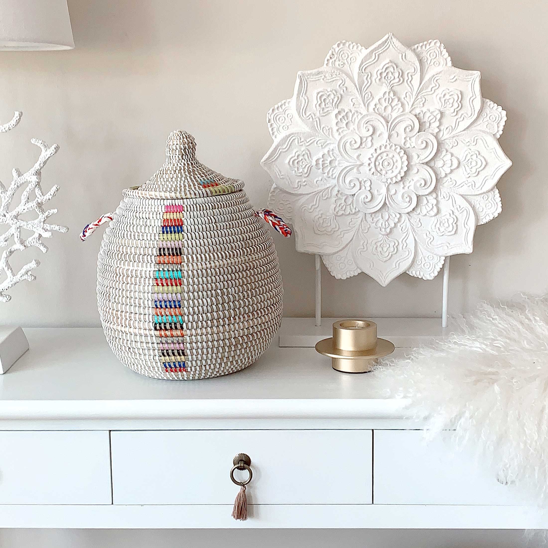 deckelkorb korb bunt geringelt afrika aufbewahrungskorb soulbirdee onlineshop