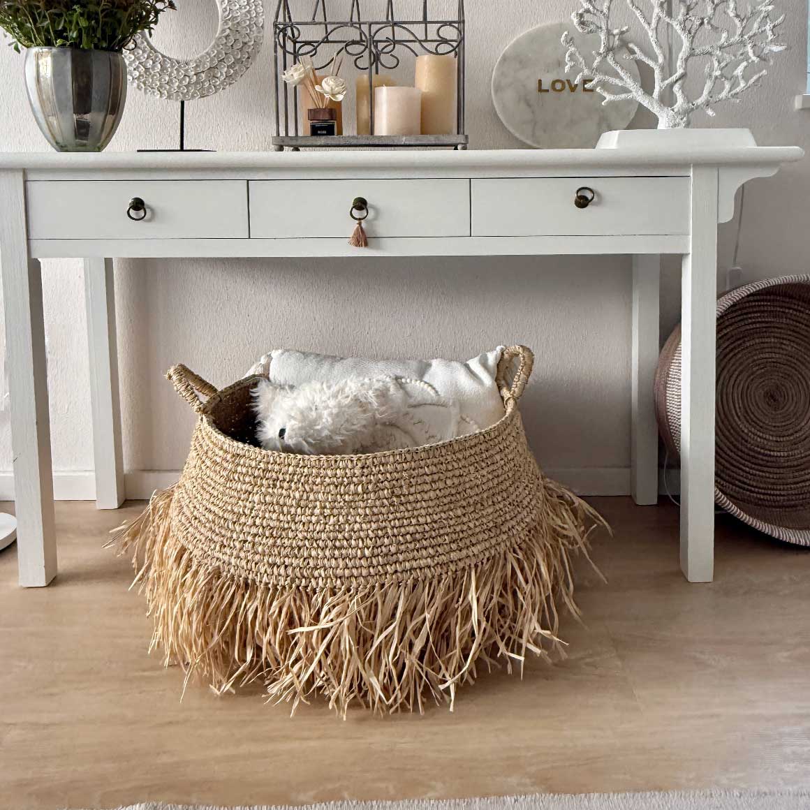 Korb mit Henkel Wohnzimmer Deko DekoKorb Aufbewahrung Geflochten Bast Leicht Boho Seegras Soulbirdee Onlineshop Bazar Bizar