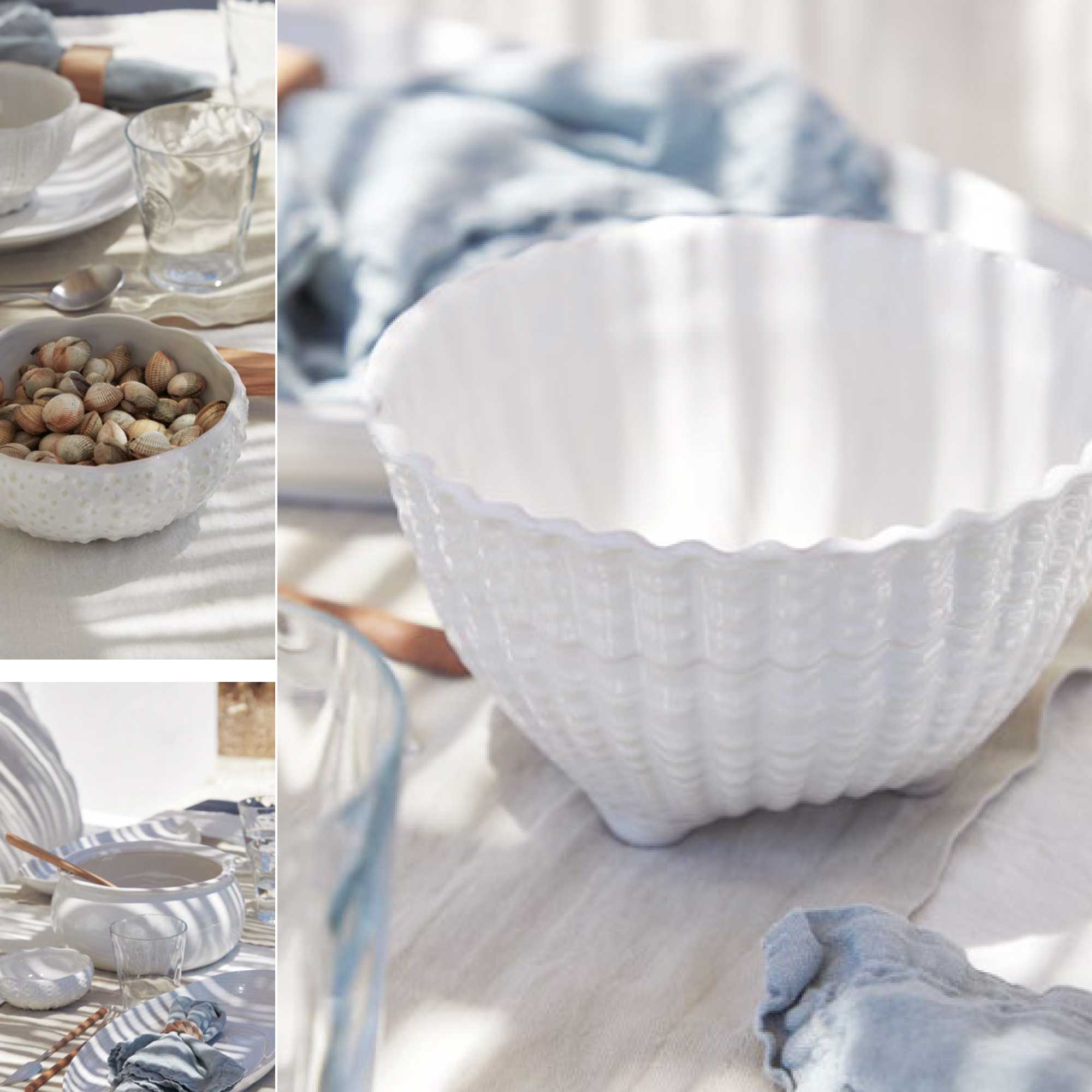 Weiße Bowl auf Füßchen Schale Set 6 Stück schale mediterran maritim Snackschale Schüssel Geschirr Porzellan MRS142 Ibiza Geschirr kaufen Soulbirdee Shop Boho Style