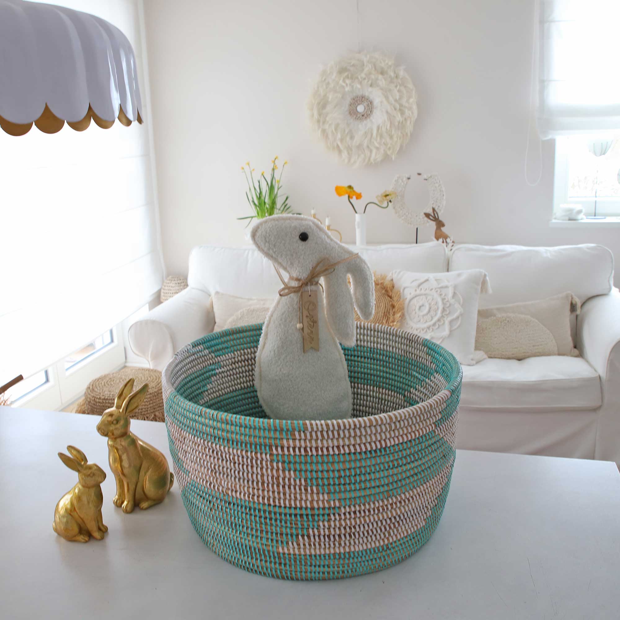 Osterkorb Osternest XXL Groß LUXOR Korb Weiss Türkis Afrikanischer Deckel-Korb Ethno Muster Aufbewahrung online kaufen Soulbirdee Onlineshop