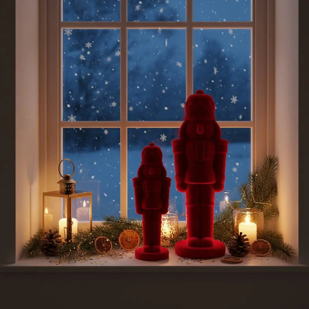 Weihnachtsdeko mit Lichthäusern, Engeln und Kerzen für Advent und Weihnachten