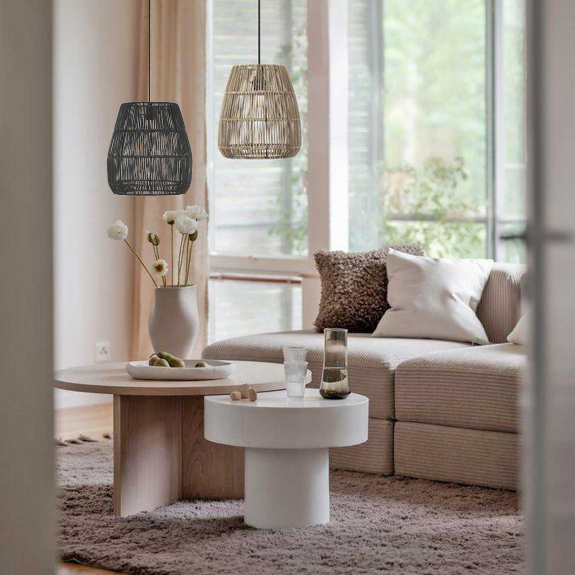 Moderne Wohnzimmerlampe SAIGON – Japandi Hängelampe aus Polyrattan – Soulbirdee