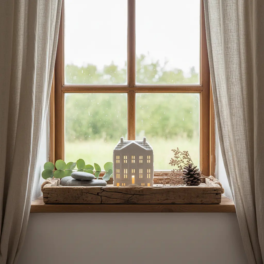 Ideen und Tipps für Fensterdeko mit weißen Lichthäusern auf der Fensterbank