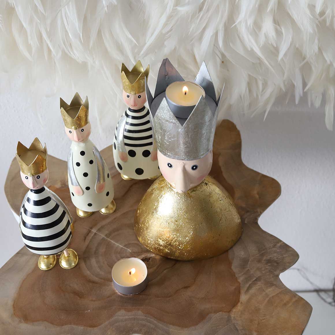 Teelicht Weihnachtsdeko König Wichtel deko figur Weihnacht dekofigur kaufen Gold Silber creme Tischdeko Weihnachten Onlineshop Soulbirdee