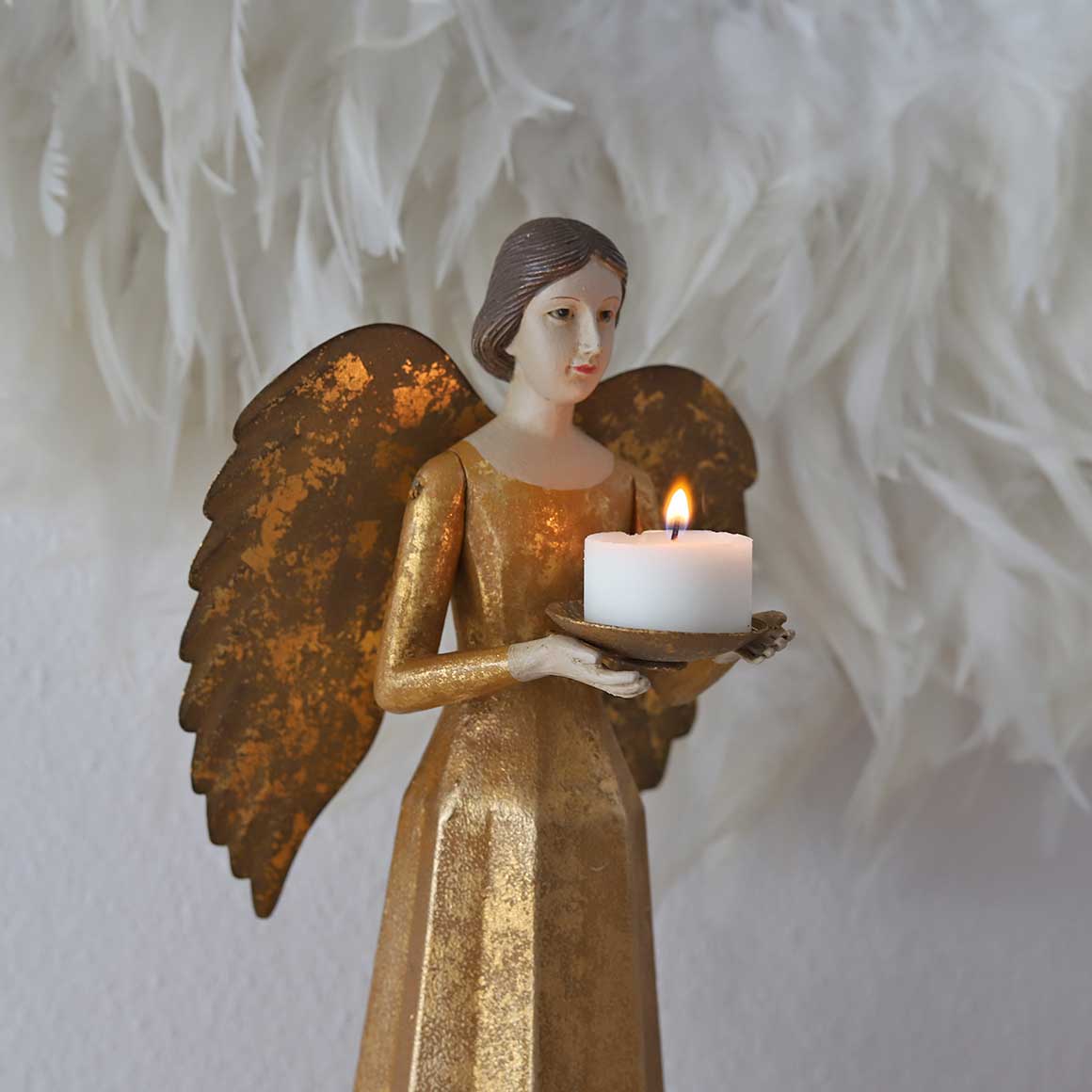 Engelsgesicht Engel Weihnachtsengel Gold Kerzenständer Kerzenhalter Tablett Flügel Metall Vintage Altmodisch nostalgie nostalgisch Kerzendeko Weihnachtsdeko Weihnachten Advent Weihnachtsshop Soulbirdee
