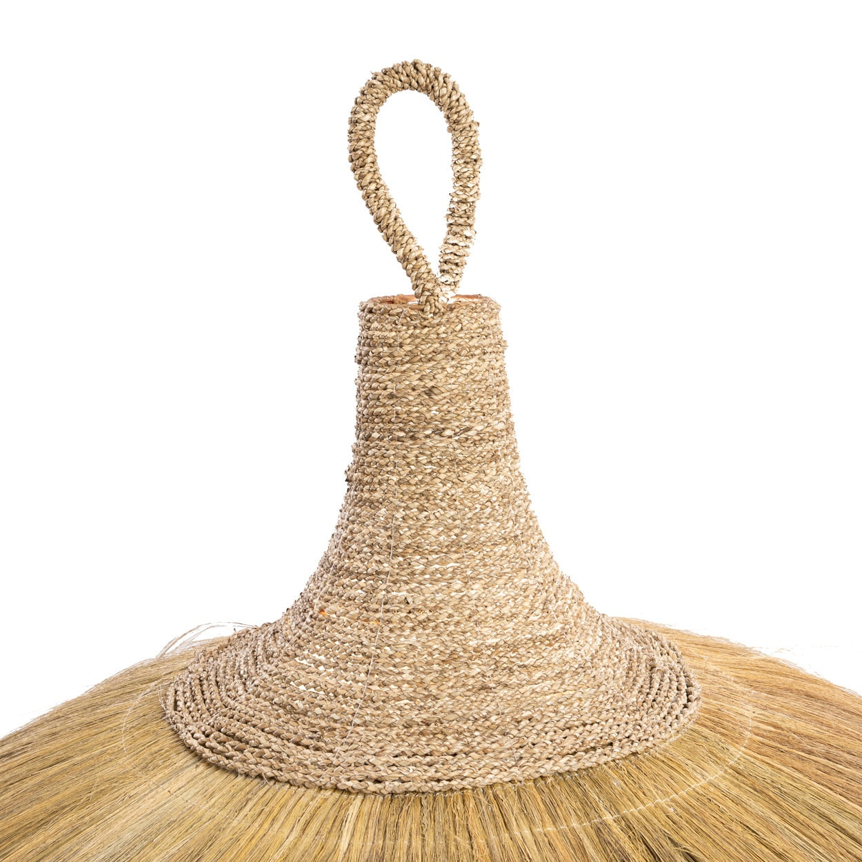 Aufhängung geflochtener Boho Lampenschirm Gras Detail Soulbirdee Onlineshop
