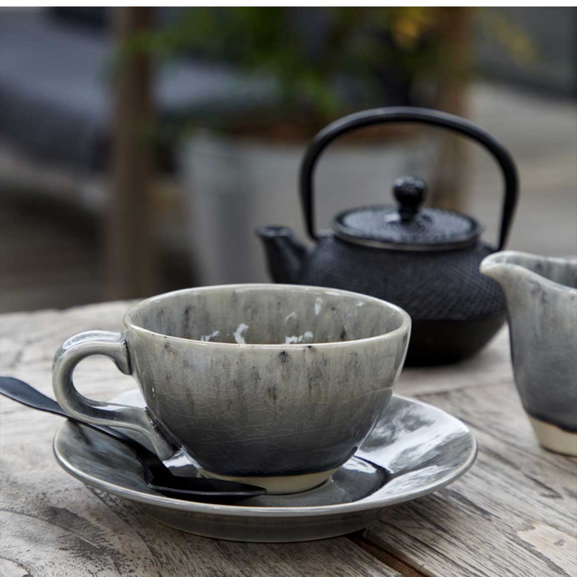 Graues Geschirr Cappuchinotasse teetasse mediterran Ibiza Style Portugal Beste Qualität aus FeinSteinzeug verlauf Soulbirdee Onlineshop
