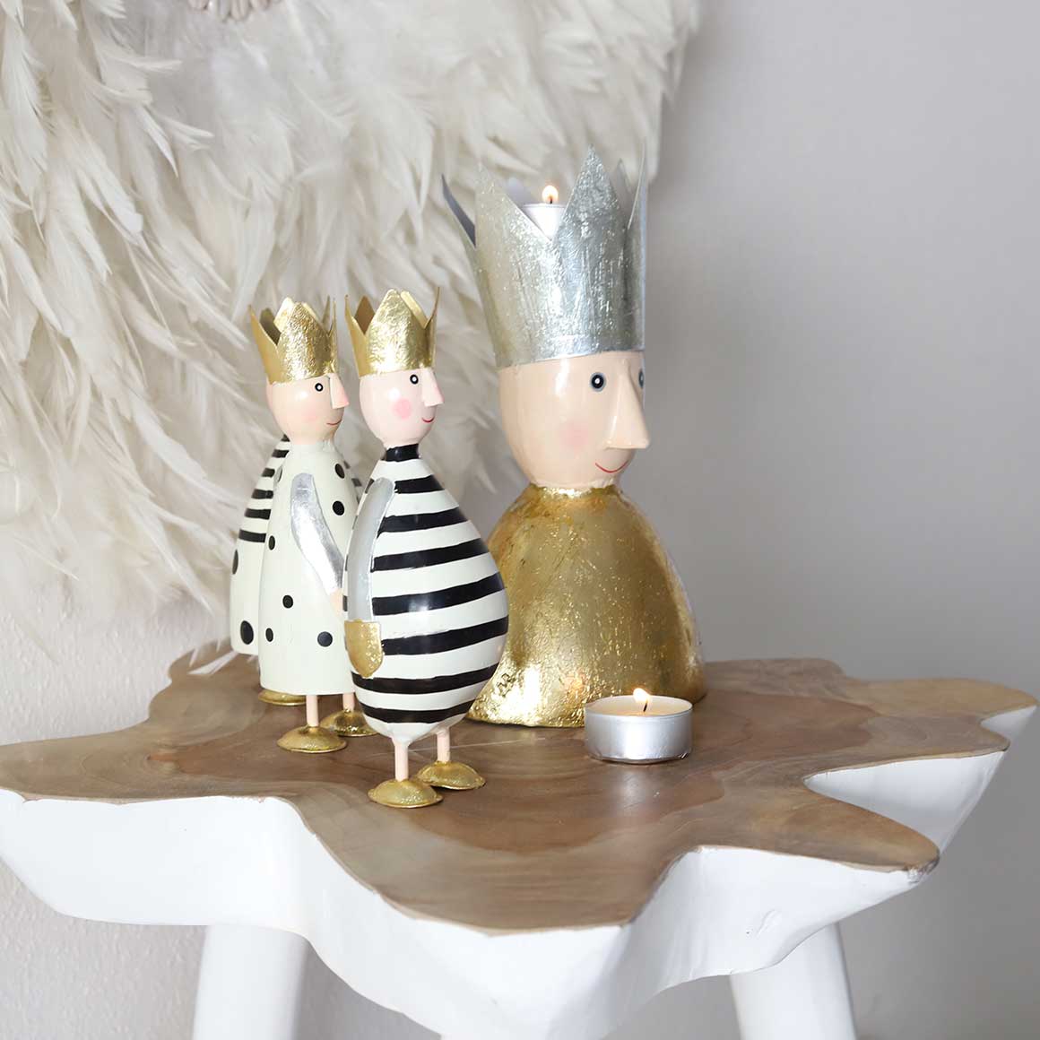 Teelicht Adventdeko König Wichtel deko figur Weihnacht dekofigur kaufen Gold Silber creme Tischdeko Weihnachten Onlineshop Soulbirdee