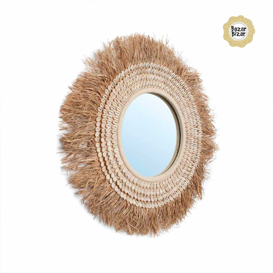 Spiegel Coastal Strandhaus Deko Muschel rund Wandspiegel Gras Maritim Bazar Bizar kaufen BALE067NW-L-75 Boho Ibiza Soulbirdee Shop