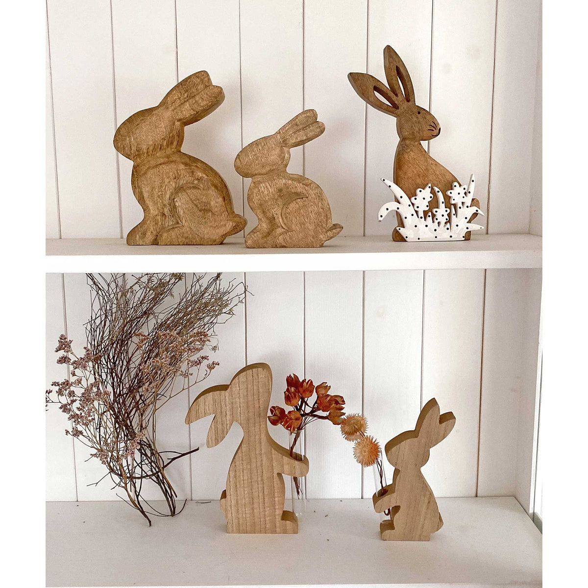 Hase mit Vase | Osterdeko aus Holz