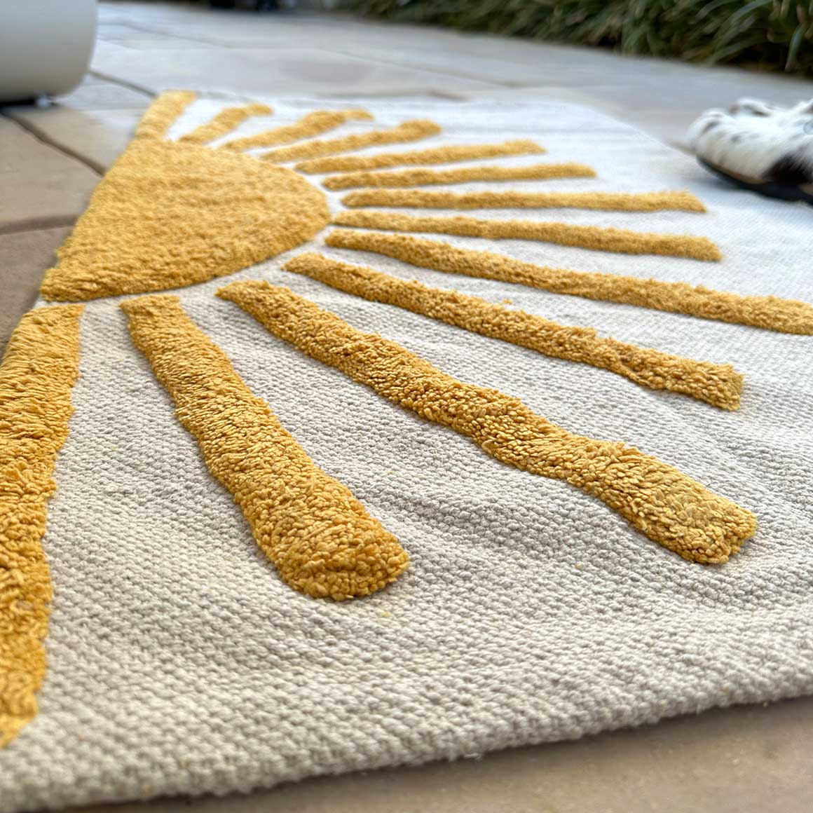 Teppich mit Sonne Badteppich Duschvorleger Vorleger Badezimmer Teppich mit einer gelben Sonne ☀️ weiche Baumwolle Soulbirdee Onlineshop