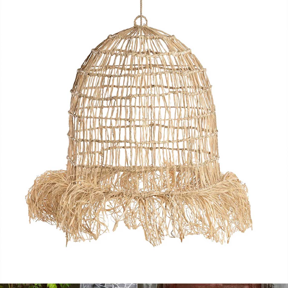 Lampenschirm hängend Hängelampe Boho Lampe im Boho Style mit Fransen Lampenschirm mit Fransen aus Medong Gras | Soulbirdee Onlineshop