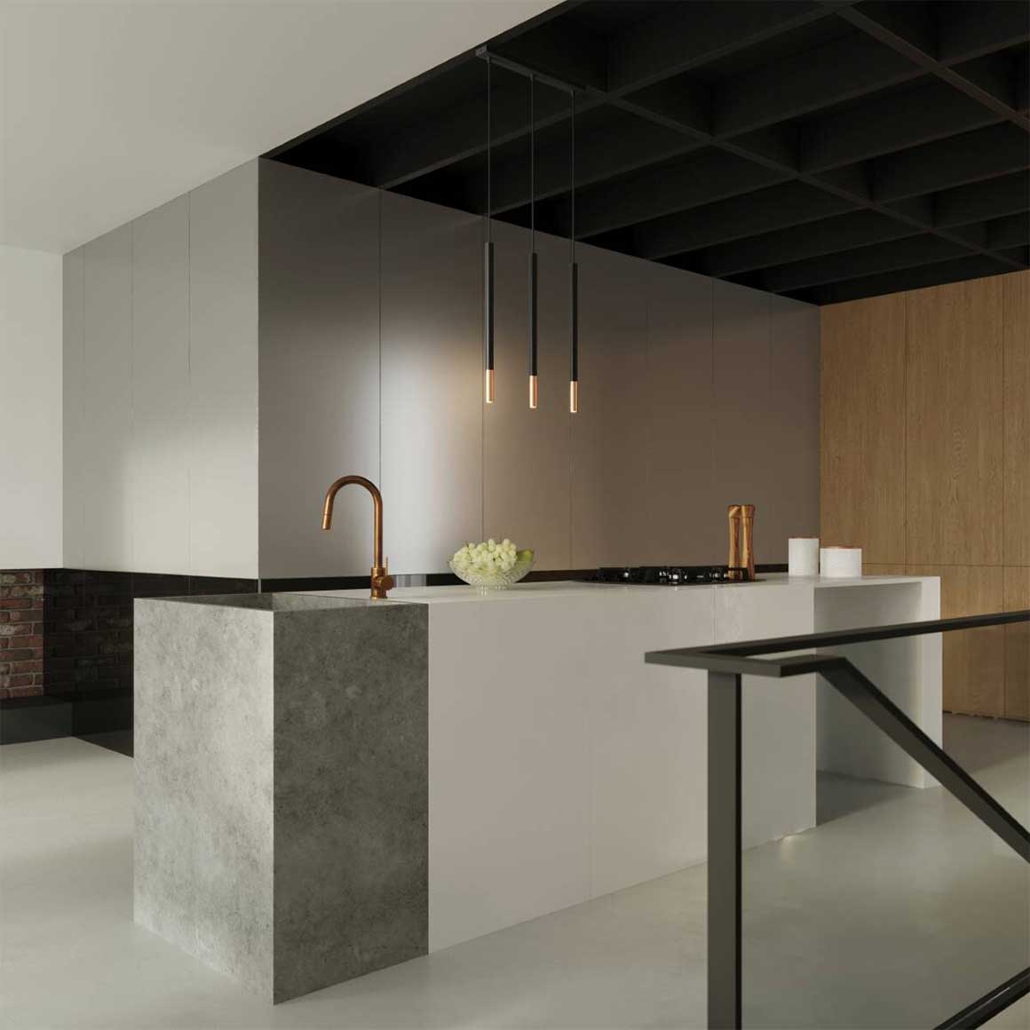 pendelleuchte küchenlampe küchenblock beleuchtung küche lampe hängeleuchte hängelampe lampe mozaica stab form modern minimalistisch soulbirdee onlineshop lampenshop lampe kaufen schwarz kupfer sollux