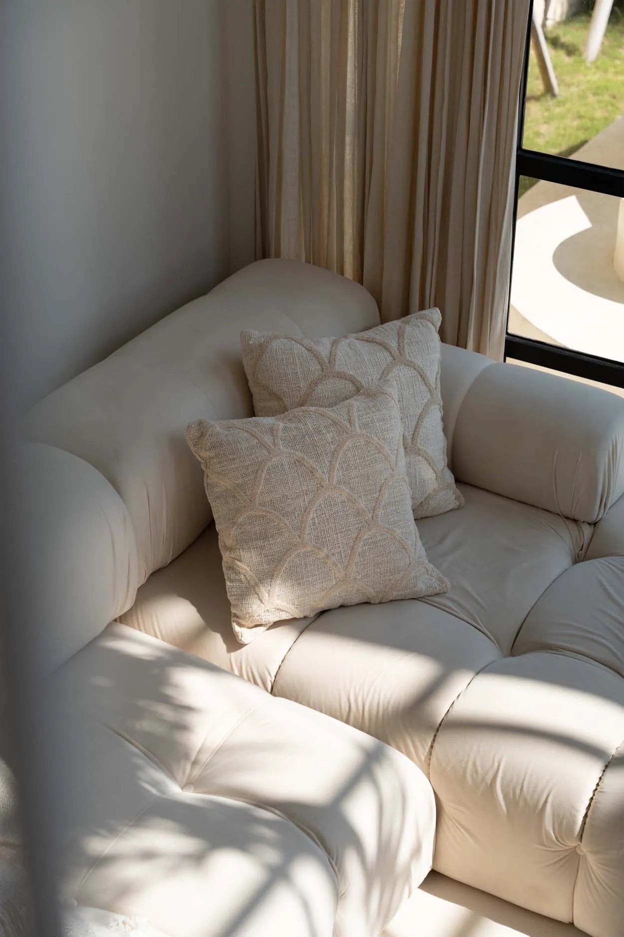 Boho Kissen quadratisch SAHARA Couchkissen Sofakissen 50x50 in Beige mit Muster Boho Deko Dekokissen Bazar Bizar | Kissen kaufen Boho Style Soulbirdee Onlineshop