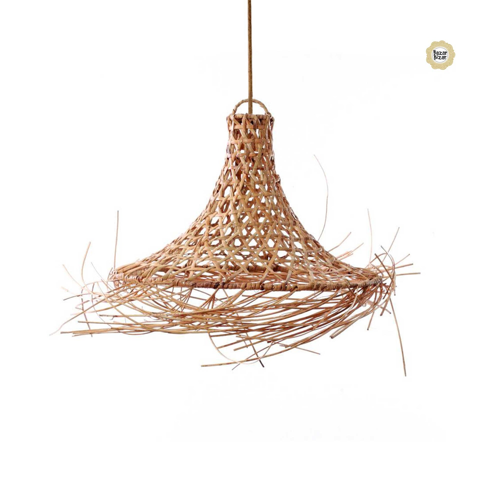 Lampenschirm Rattan Mykonos BA037N-L-60x45 Hängelampe Griechenland Stil Bazar Bizar Lampe für griechische Taverne Rattanlampe für den Esstisch | Soulbirdee