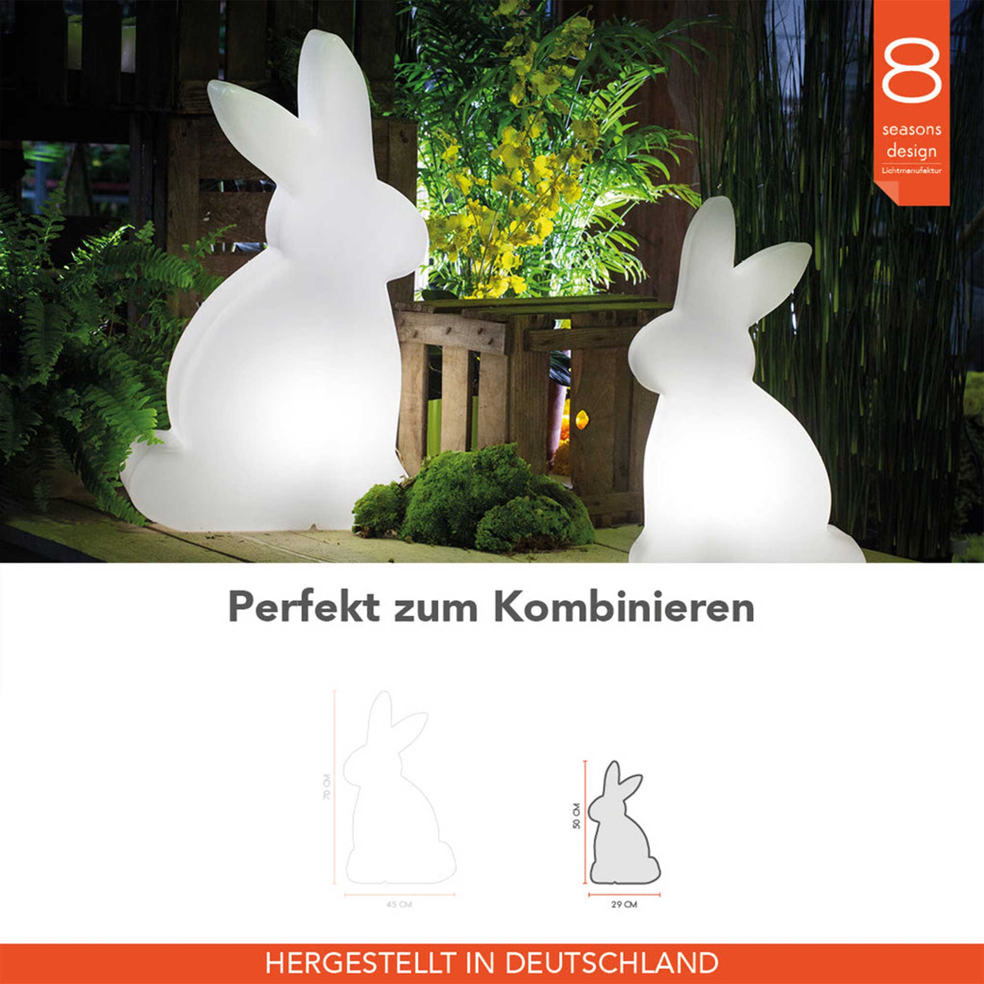 Gartenlicht Hase LED Weiss Lampe mit Stecker in 70 / 50 cm hoch | Outdoor Lampe | Outdoor Deko ganzjährig | beleuchteter Rabbit | Soulbirdee Onlineshop