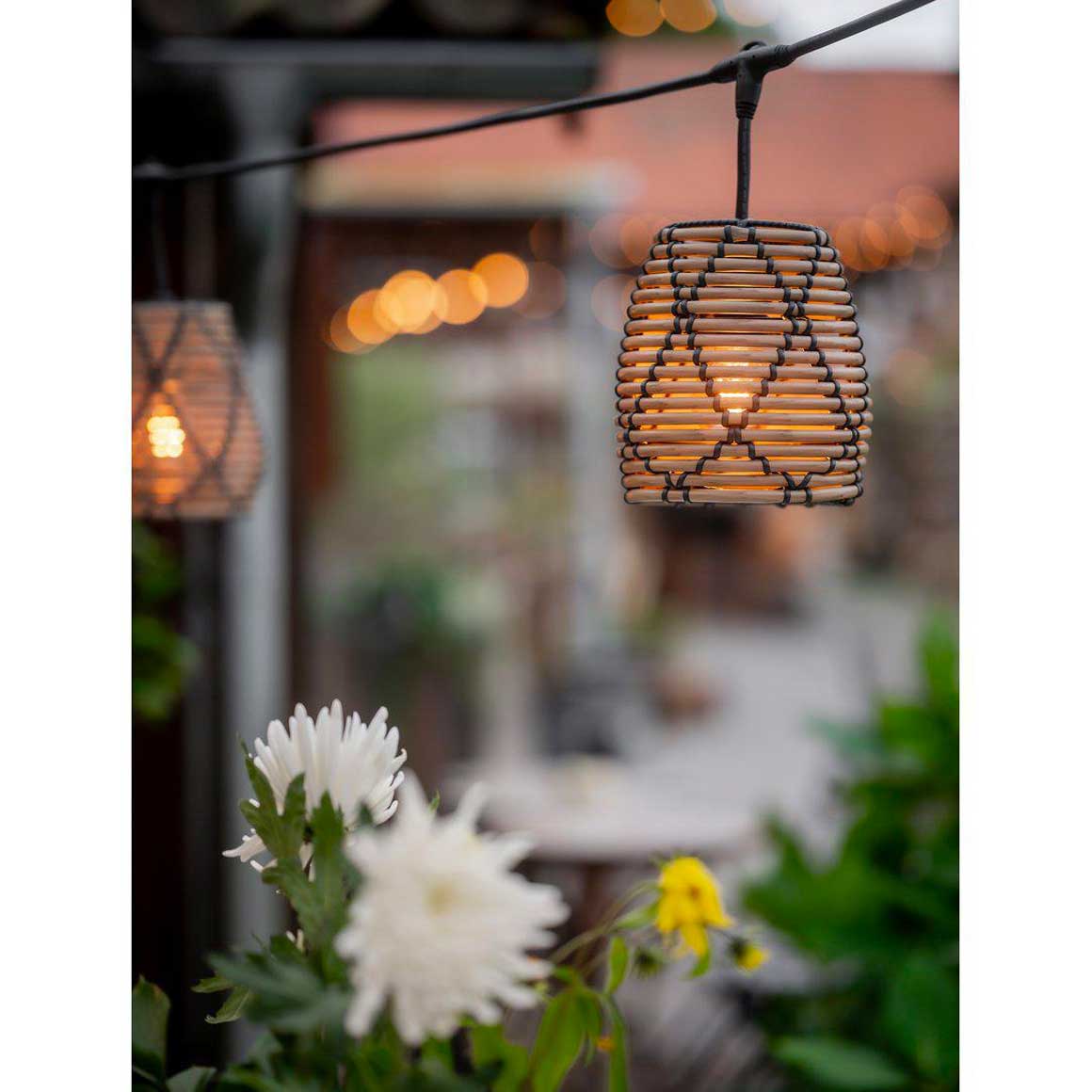 Outdoor Lichterkette mit 5 Lampenschirmen Poly Rattan Outdoor Beleuchtung Terrasse Balkon Garten Lichterkette Landhaus Gartenlicht Lampe kaufen Soulbirdee Lampenshop