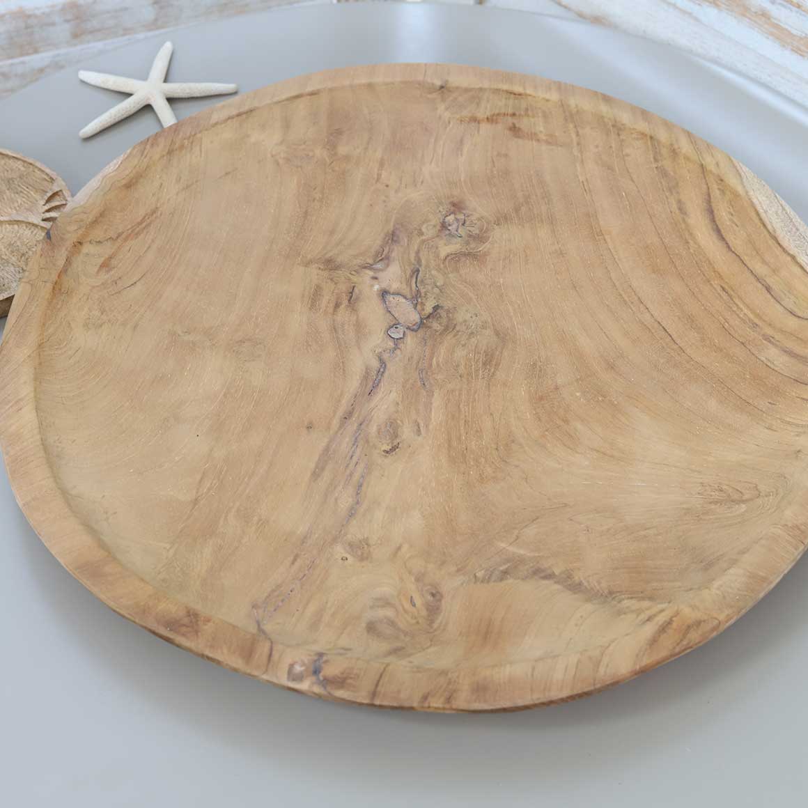 Dekoschale 50 cm Durchmesser rund Dekotablett Teak gesammeltes Holz Nachhaltig Soulbirdee