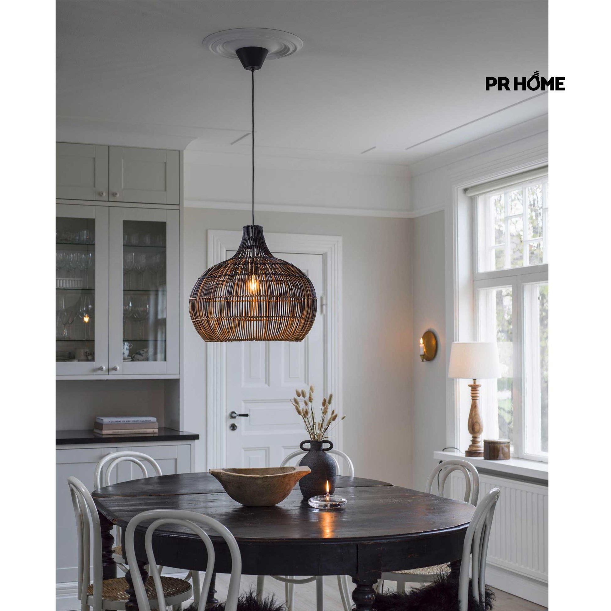 Scandi Rattan Hängelampe Martha von Prhome ✅ 5338-BT02 Lampe Leuchte Schwarz Beige Boho Soulbirdee Onlineshop