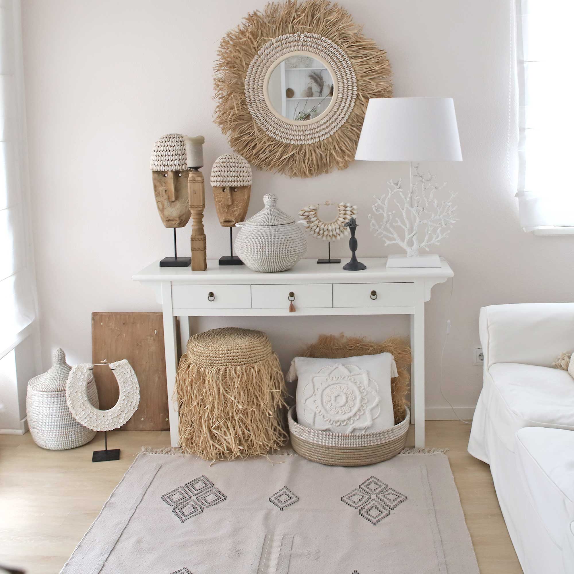 Boho Korb Deckelkorb kaufen Aufbewahrung Kleinigkeiten Deko kaufen Weiss Wohnzimmer Deko Ethno Boho Style Soulbirdee Onlineshop