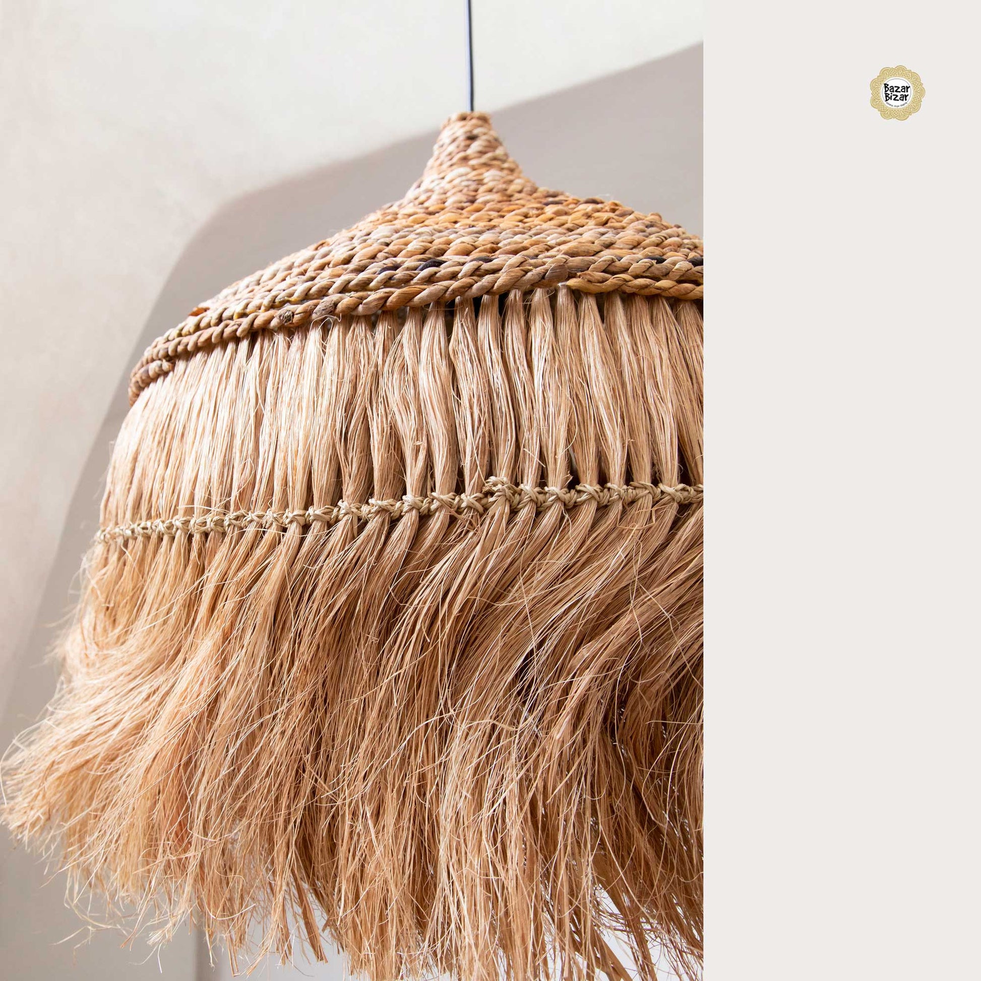 Boho Hängelampe für den Esstisch Abaca Hoola, Lampe aus Gras, Lampe für das Schlafzimmer | Bazar Bizar
