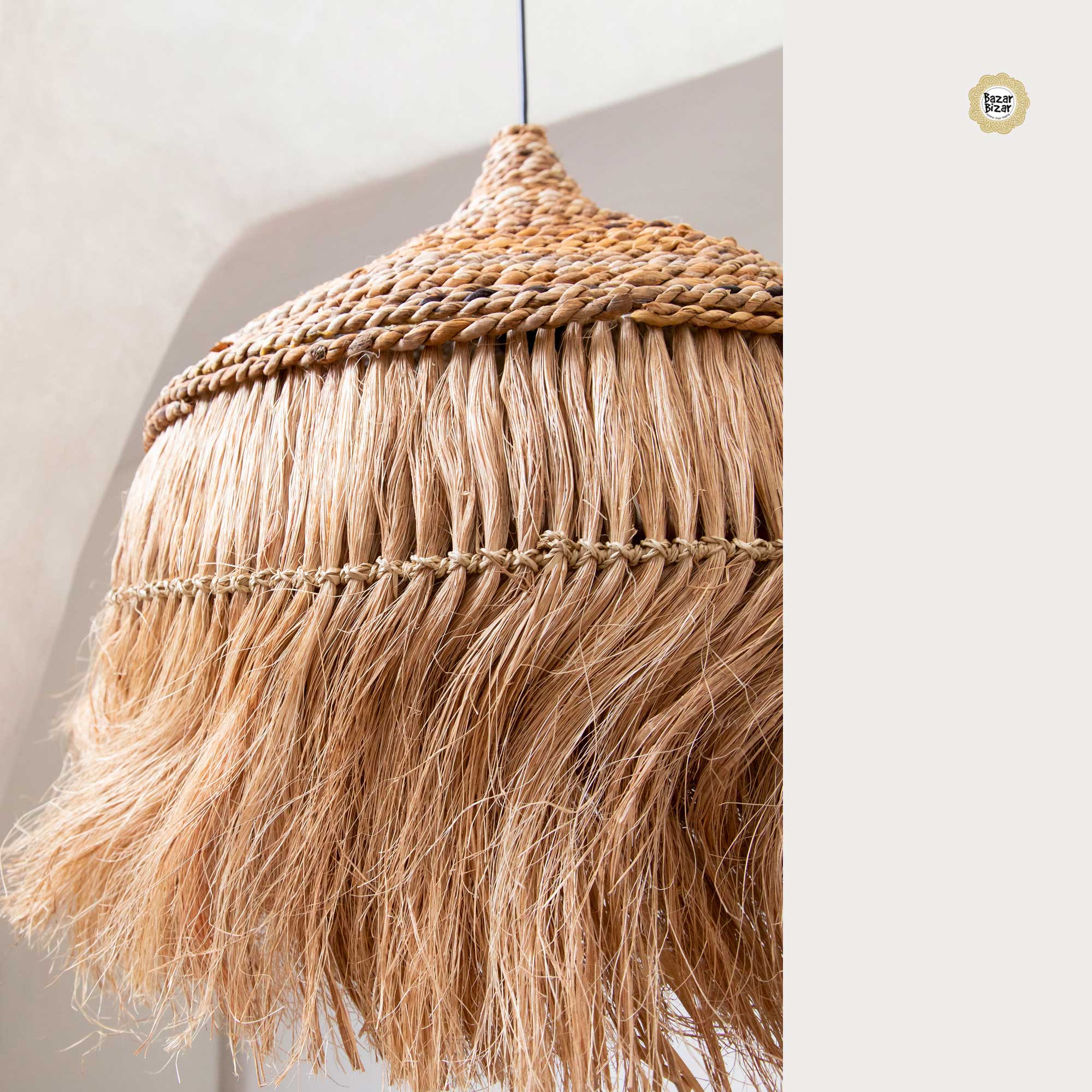 Boho Hängelampe für den Esstisch Abaca Hoola, Lampe aus Gras, Lampe für das Schlafzimmer | Bazar Bizar