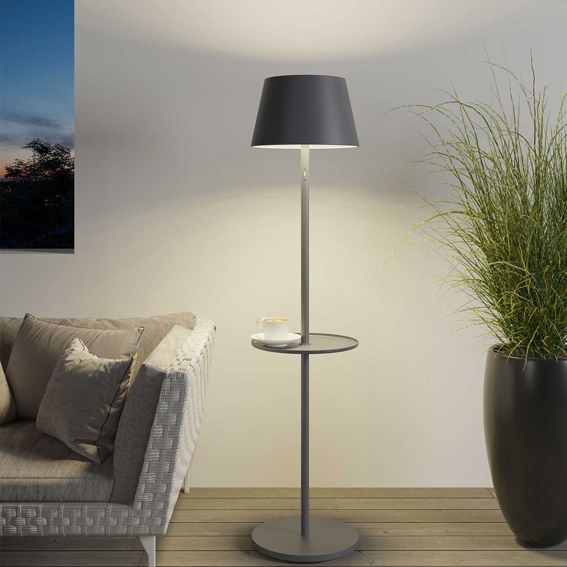 Outdoor Lampe | Grau Anthrazit Outdoor Stehlampe | Stehlampe schwarz | Terrassenlampe | Lampe dimmbar LED | Sompex | Lampe kaufen | Soulbirdee Lampenshop Touch-Sensoren | 9 Lichtfarben | Outdoorleuchte aus hochwertigem Aluminium Tisch Ablage Akkuleuchte