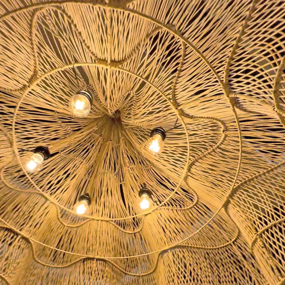 Rattanlampe Rattan 5 Leuchtmittel Lampenschirm XXL Beachhouse 150cm Restaurant Gastro Lounge Bar Bazar bizar Soulbirdee shop