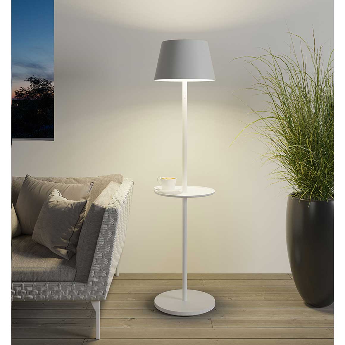Outdoor Lampe | Lampe dimmbar LED | Akku Lampe | Outdoor Stehlampe | Stehlampe weiss Alumimium | Akkuleuchte Terrassenlampe | IP65 Ladestation Akku | Sompex | Lampe kaufen | Soulbirdee Lampenshop
