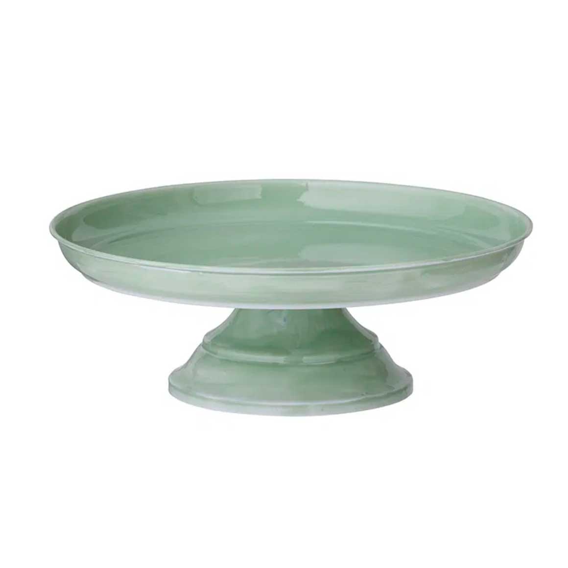 dekotablett rund fuss hoch grün Landhaus emaille bungalow soulbirdee onlineshop