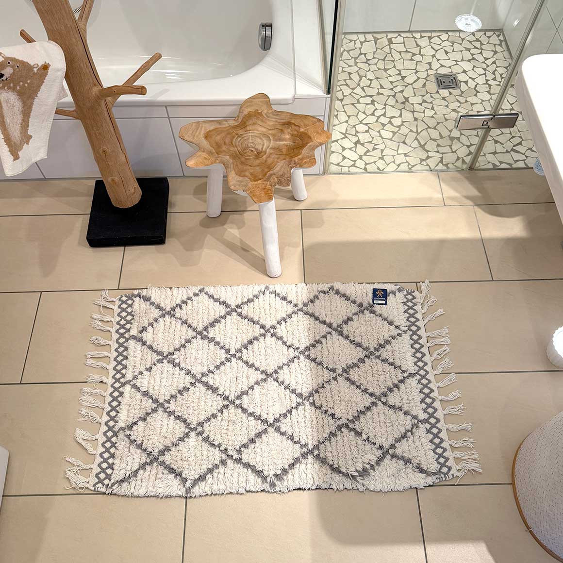 Badteppich 60 90 Badezimmer teppich beige Beni Baumwolle Soulbirdee Onlineshop