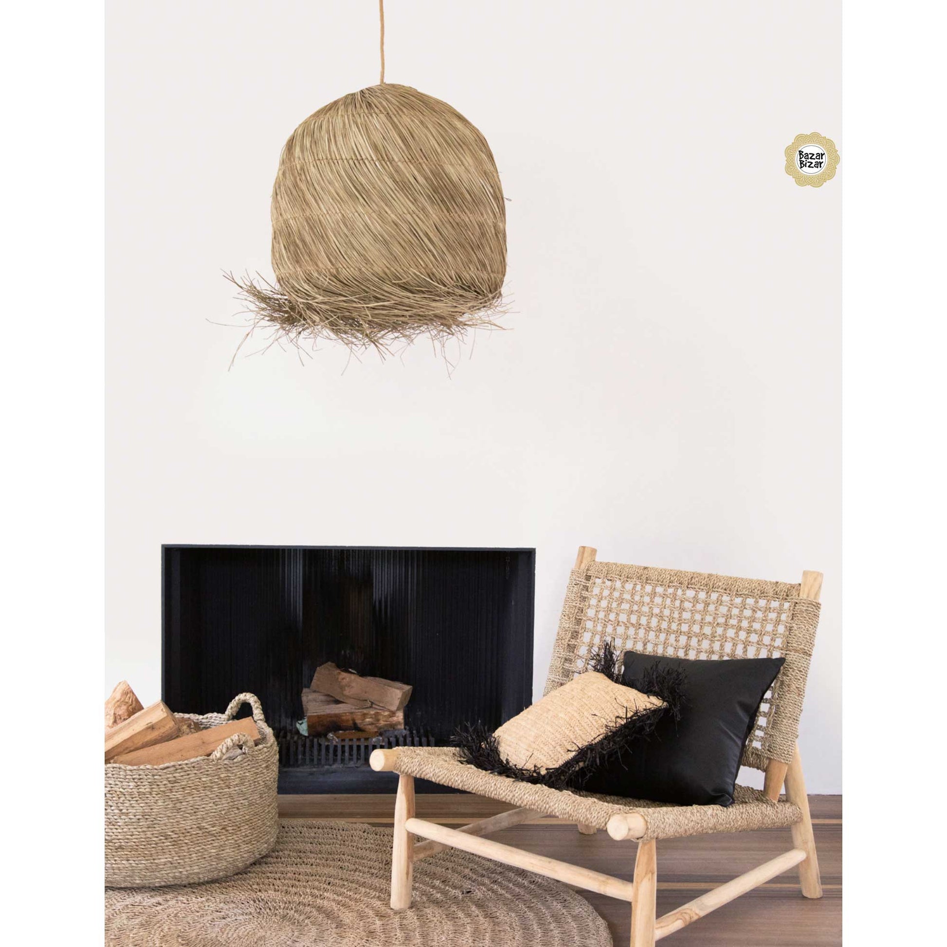 Boho Style Kissen mit Fransen im Bohemian Style | Bast Kissen mit Kissenfüllung | Boho Deko Kissen von Bazar Bizar im Soulbirdee Onlineshop