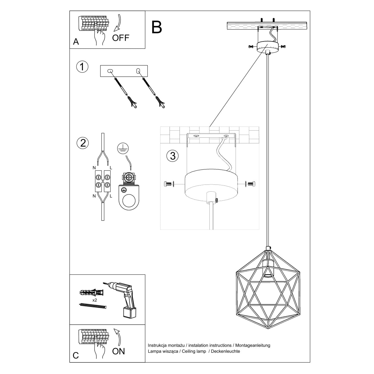 Details technische Daten Pendelleuchte Metall schwarz Diamant Prisma skandinavische Hängelampe Industrial style Polen europäisch Scandi nordisch Pendelleuchte kaufen Soulbirdee Onlineshop Lampenshop