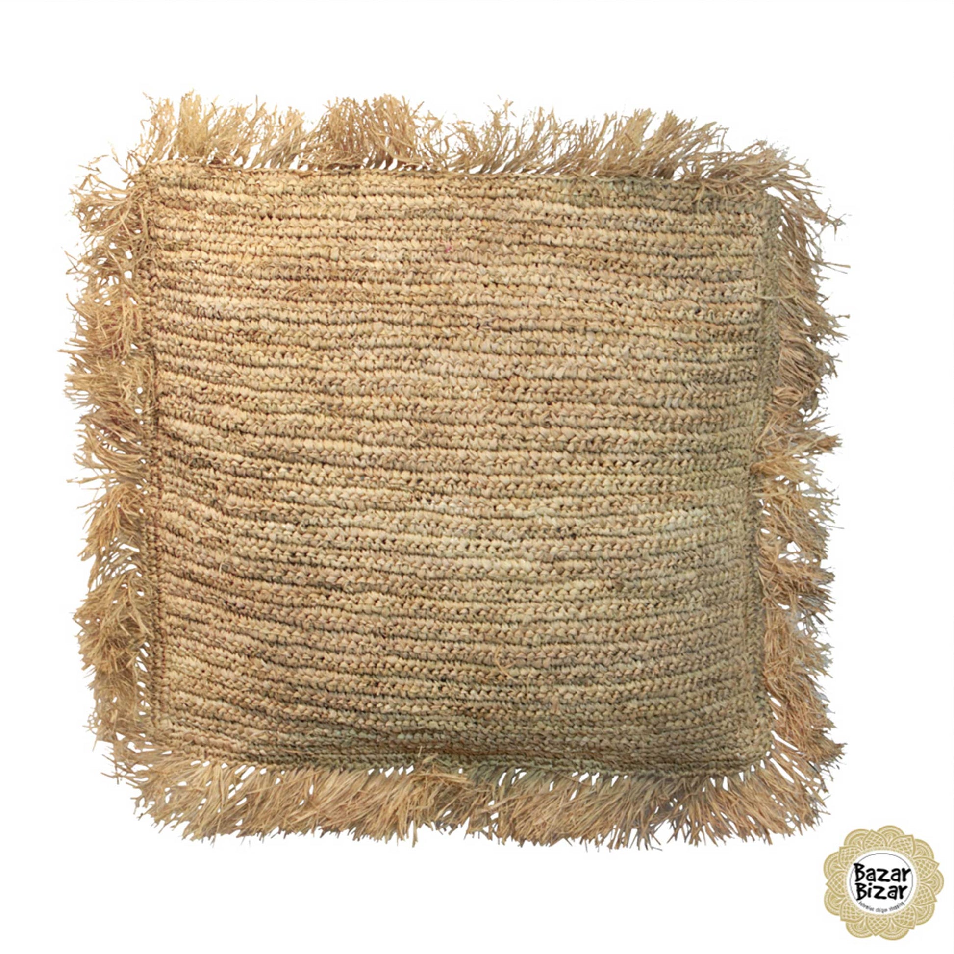 Quadratisches Bast Kissen aus Raffia, Bazar Bizar
