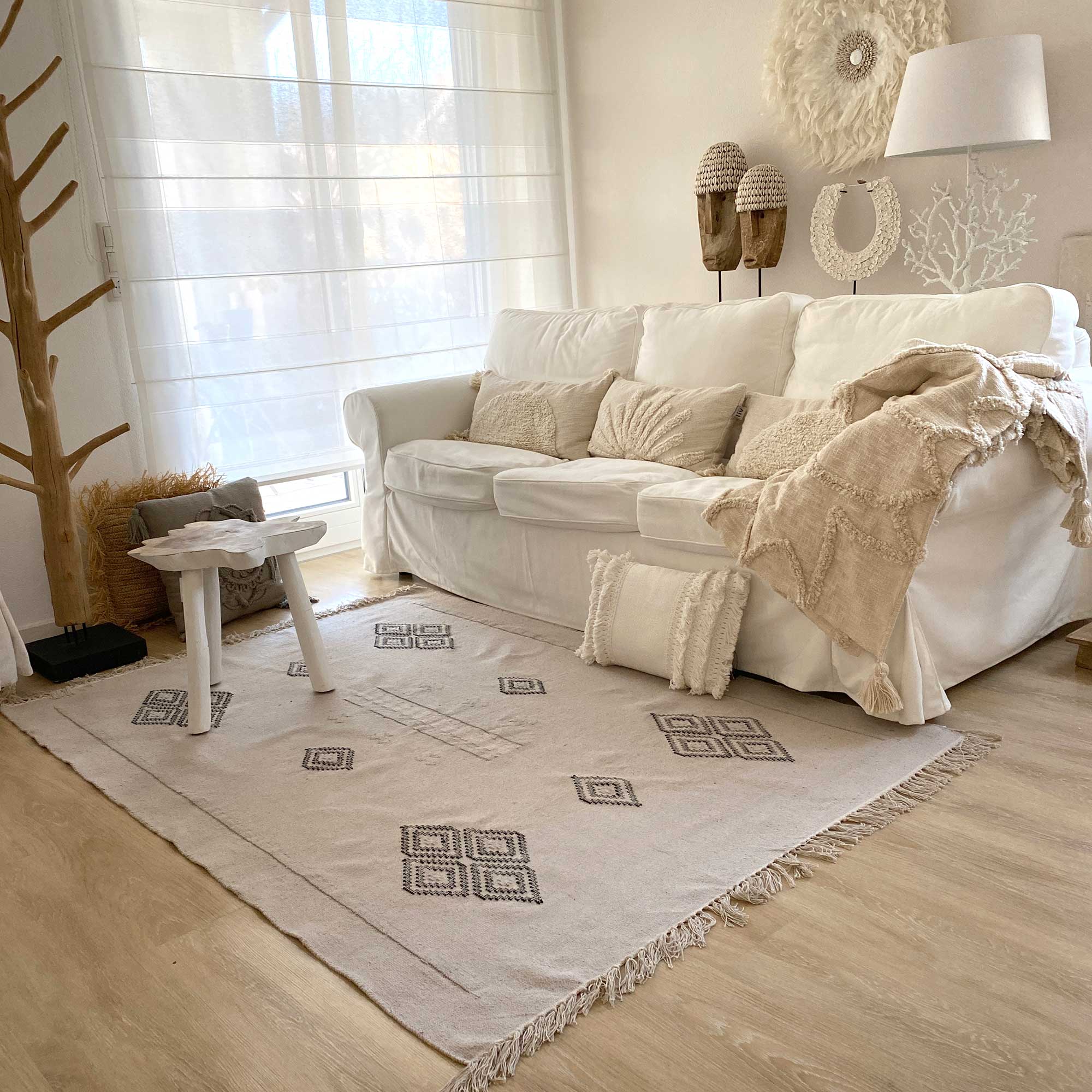 Teppich Kelim Beige Wohnzimmerteppich gewebt hell modern marokkanisch Soulbirdee