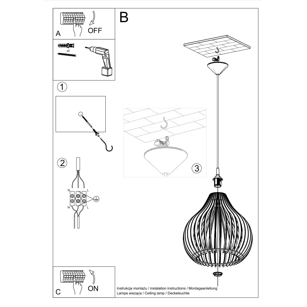 DEtail Zeichnung Holzlampe Abmessungen