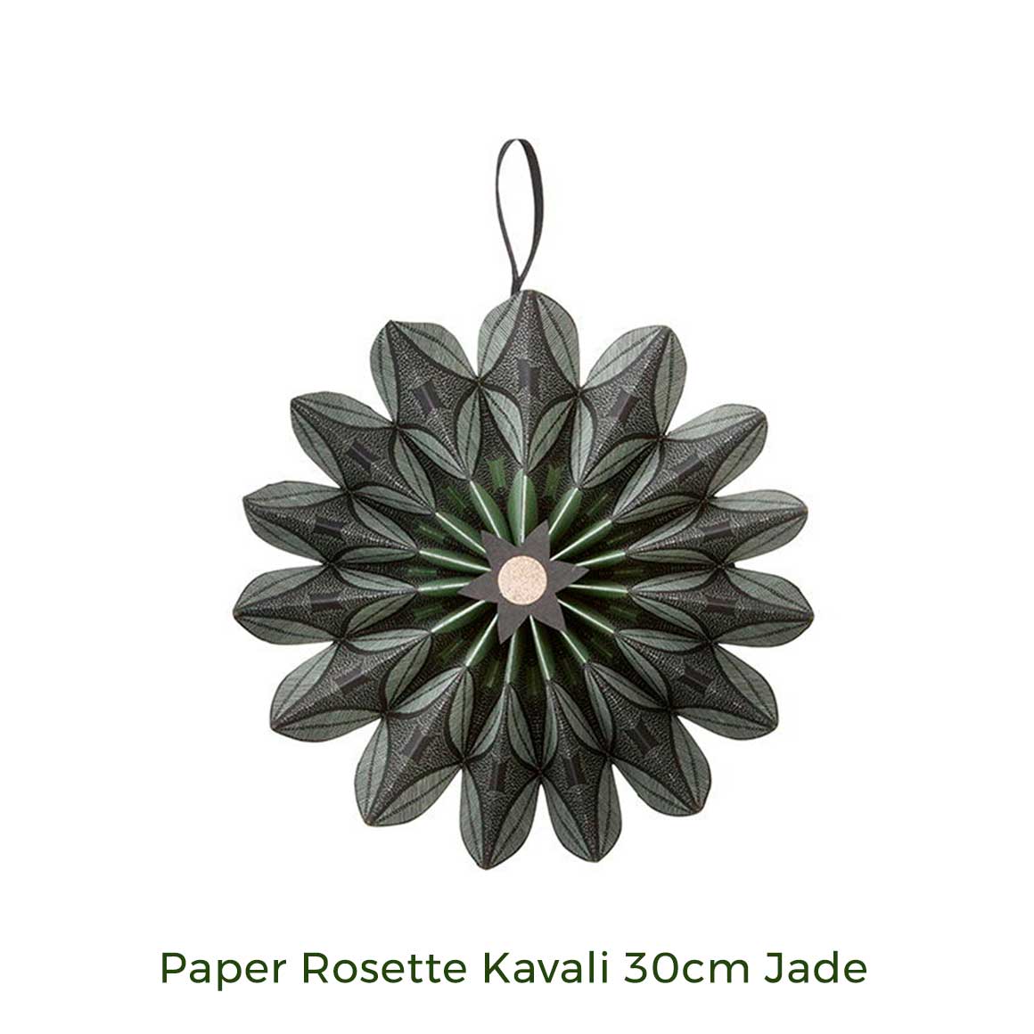 Rosette Ornament in dunkel Grün Schwarz Stern Dekoration aus Papier Adventsdeko Weihnachtsdeko Deko Accessoires Bungalow DK Kopenhagen Soulbirdee Weihnachtsshop