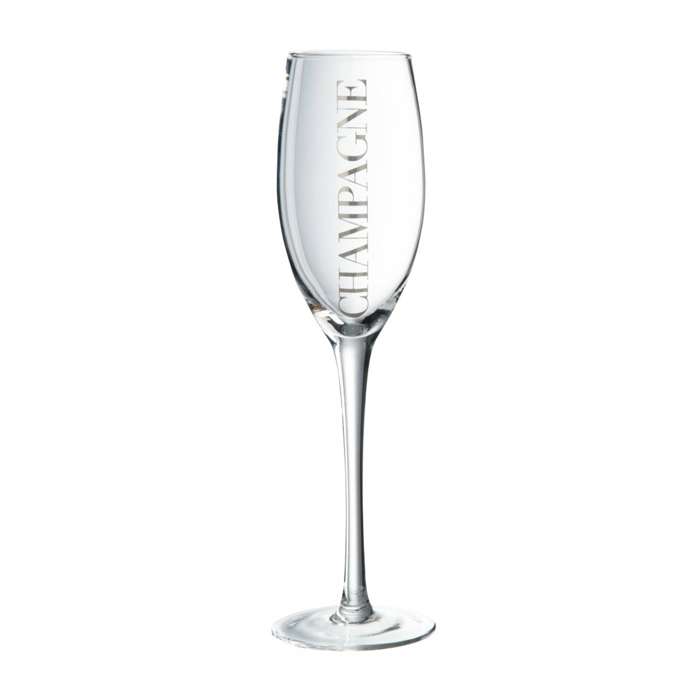 Champagner Glas in Silber von der Marke Jline. Die Gläser haben den Schriftzug "Champagne" angebracht und laden zum Feiern ein