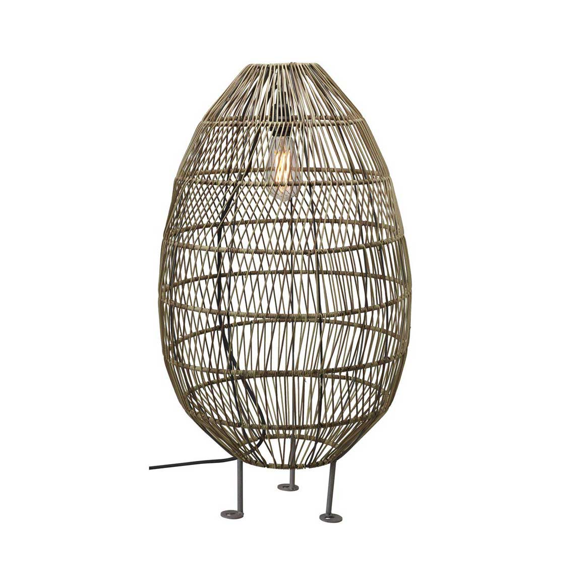 Moderne Stehlampe für outdoor und innen als Wohnzimmerlampe in 3 Größen | Bodenlampe | Stehlampe Wohnzimmer | Outdoor Stehlampe | Outdoor Lampe | Terrassenlampe | Beleuchtung Terrasse | Lampenshop Soulbirdee | Ei förmig und aus Poly Rattan auf schwarzem Metallgestell