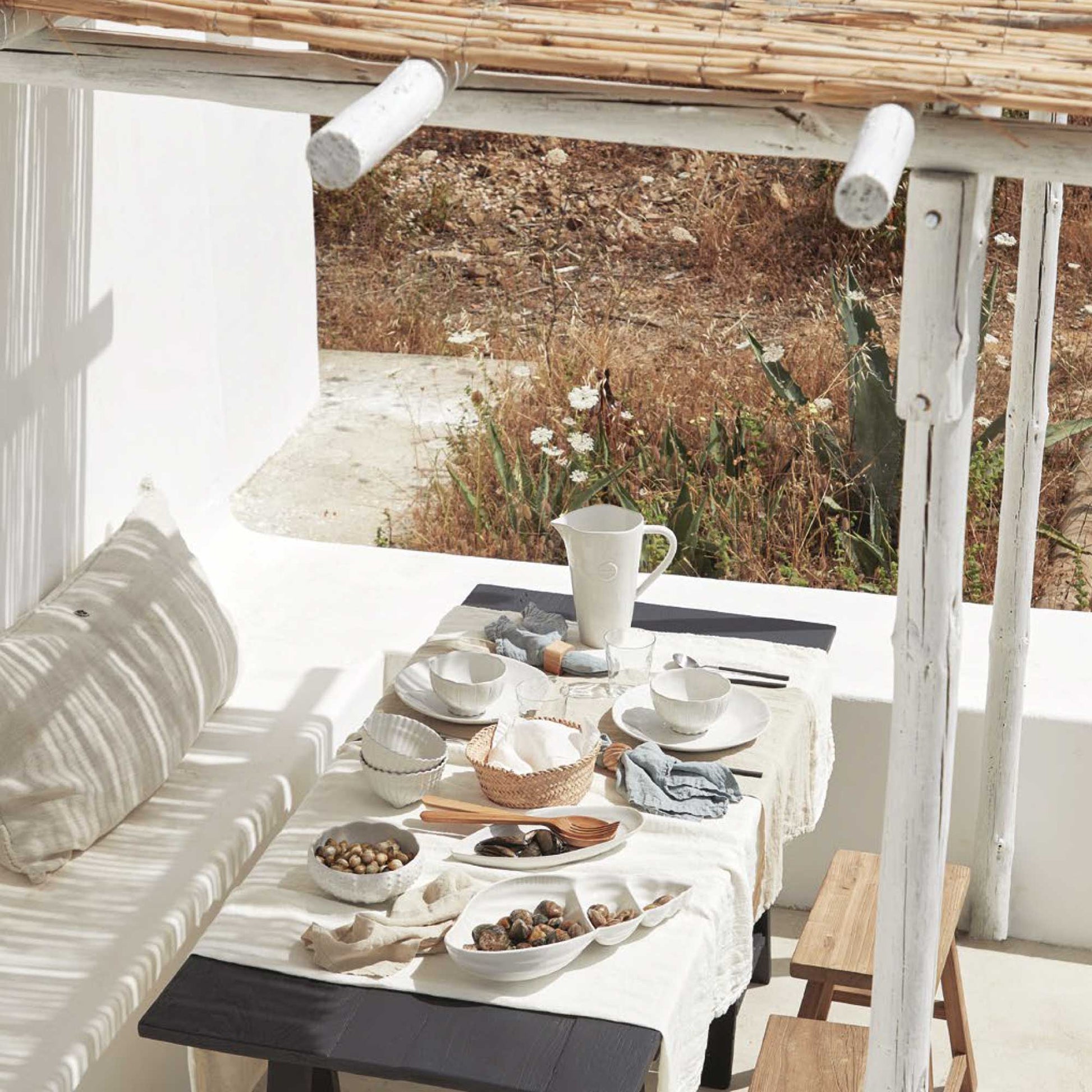 Weißes geschirr Muschel esstischdeko Schale Snackschale Schüssel Geschirr Porzellan MRD402 Geschirr mediterran maritim Soulbirdee Onlineschop Geschirr kaufen Boho Style